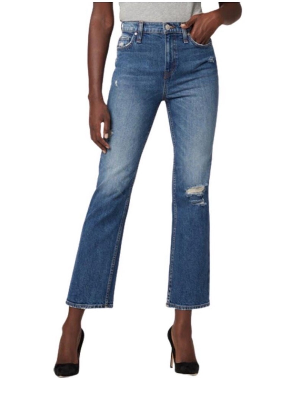 Hudson Los Angeles Remi Straight Ankle Jeans High Rise Distressed Blue Sz 27